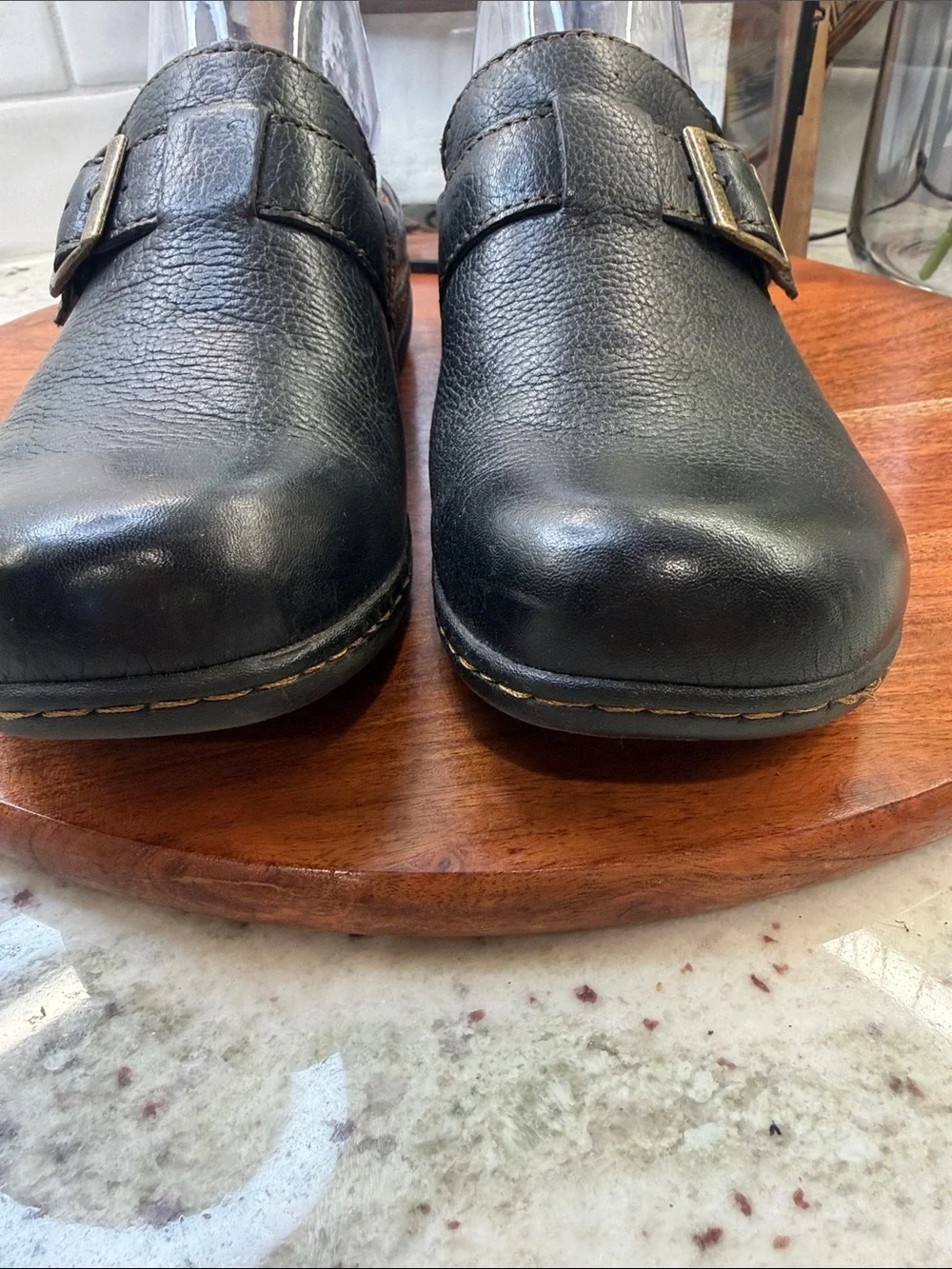 Boc Born  Black Leather Buckle Clog